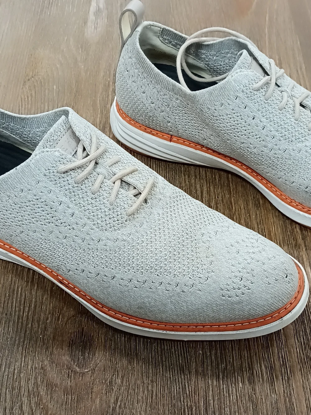 Cole Haan Light Gray Knit Oxfords with Orange Trim